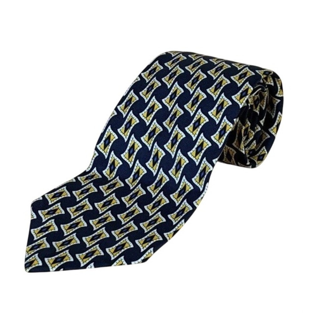 Polo Ralph Lauren Necktie Mens OS Navy Blue Silk Geometric Diamond Made in USA